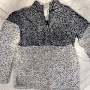 Dark gray and Light gray teddy quarter zip jacket.